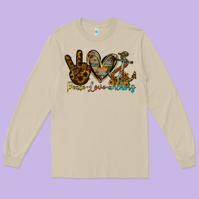 Peace Love Anchors Long Sleeve Tee Designed By Racoondesign