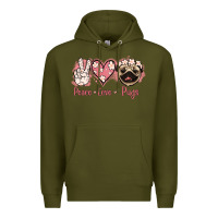 Army Green Peace Love Pugs Premium Hoodie - Jasminsmagicworld