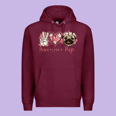 Peace Love Pugs Premium Hoodie Designed By Jasminsmagicworld
