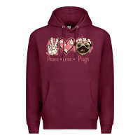 Burgundy Peace Love Pugs Premium Hoodie - Jasminsmagicworld