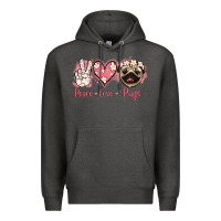 Charcoal Heather Peace Love Pugs Premium Hoodie - Jasminsmagicworld