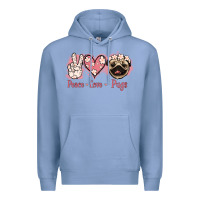 Colony Blue Peace Love Pugs Premium Hoodie - Jasminsmagicworld