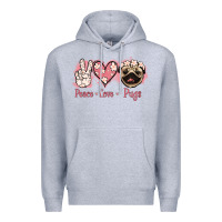 Heather Grey Peace Love Pugs Premium Hoodie - Jasminsmagicworld