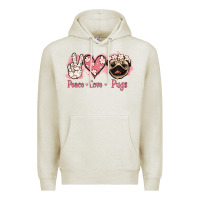 Oatmeal Heather Peace Love Pugs Premium Hoodie - Jasminsmagicworld
