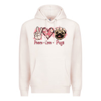 Pale Pink Peace Love Pugs Premium Hoodie - Jasminsmagicworld