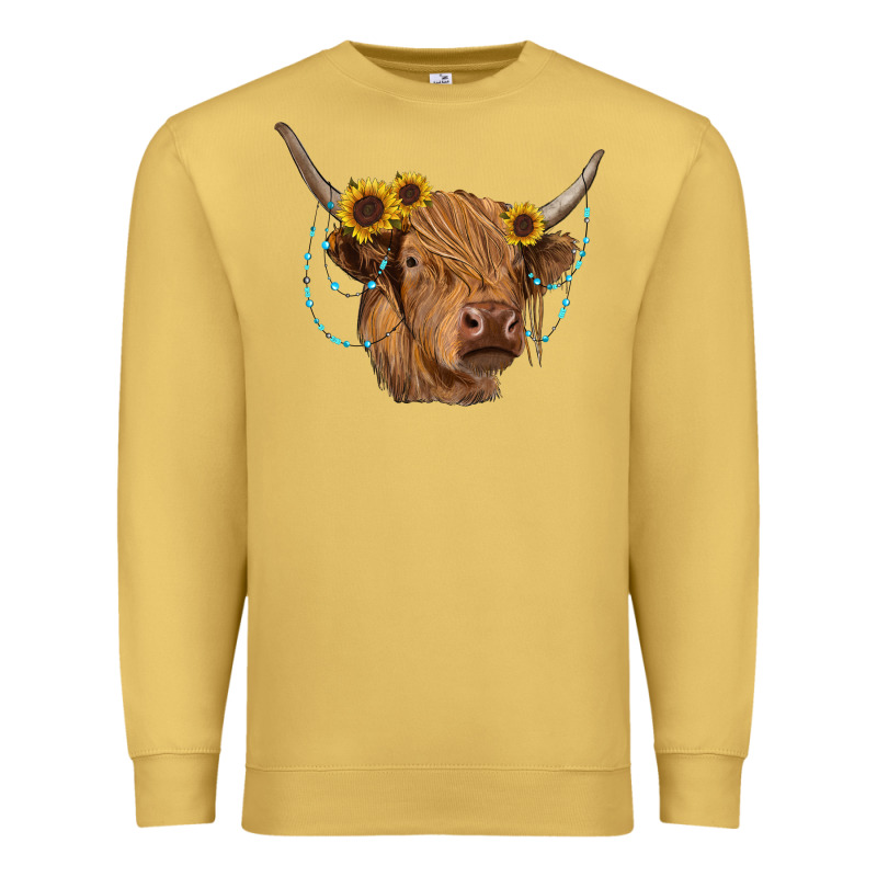 Highland Cow With Sunflowers Turquoise Premium Sweatshirt by RanaPortraitStore | Teevron