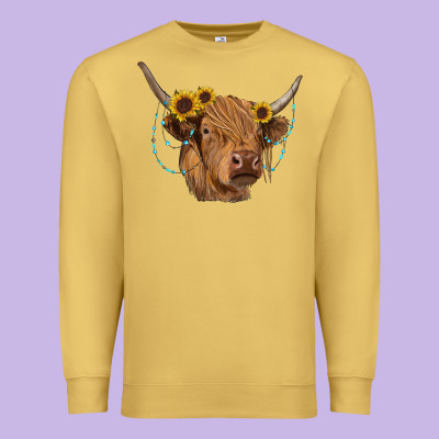 Highland Cow With Sunflowers Turquoise Premium Sweatshirt Designed By Ranaportraitstore