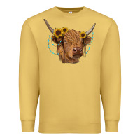 Antique Gold highland cow with sunflowers turquoise Premium Sweatshirt - RanaPortraitStore