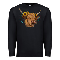 Black highland cow with sunflowers turquoise Premium Sweatshirt - RanaPortraitStore