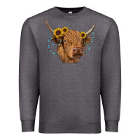 Charcoal Heather highland cow with sunflowers turquoise Premium Sweatshirt - RanaPortraitStore