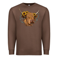 Chestnut highland cow with sunflowers turquoise Premium Sweatshirt - RanaPortraitStore