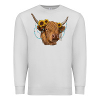 Dove Grey highland cow with sunflowers turquoise Premium Sweatshirt - RanaPortraitStore