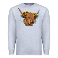 Heather Grey highland cow with sunflowers turquoise Premium Sweatshirt - RanaPortraitStore