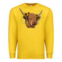 Lemon highland cow with sunflowers turquoise Premium Sweatshirt - RanaPortraitStore