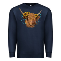 Navy highland cow with sunflowers turquoise Premium Sweatshirt - RanaPortraitStore