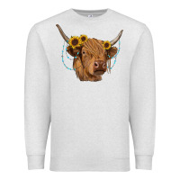 Oatmeal Heather highland cow with sunflowers turquoise Premium Sweatshirt - RanaPortraitStore