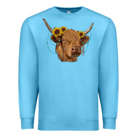 Ocean Blue highland cow with sunflowers turquoise Premium Sweatshirt - RanaPortraitStore