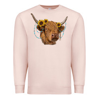Pale Pink highland cow with sunflowers turquoise Premium Sweatshirt - RanaPortraitStore
