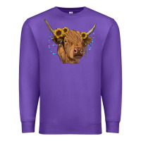 Purple highland cow with sunflowers turquoise Premium Sweatshirt - RanaPortraitStore