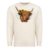 Sandshell highland cow with sunflowers turquoise Premium Sweatshirt - RanaPortraitStore