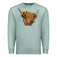 Seafoam highland cow with sunflowers turquoise Premium Sweatshirt - RanaPortraitStore