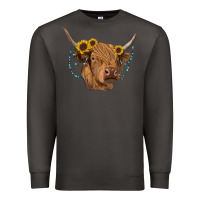 Smoke highland cow with sunflowers turquoise Premium Sweatshirt - RanaPortraitStore