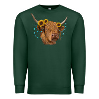 Sports Green highland cow with sunflowers turquoise Premium Sweatshirt - RanaPortraitStore