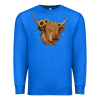 True Royal highland cow with sunflowers turquoise Premium Sweatshirt - RanaPortraitStore