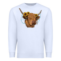 White highland cow with sunflowers turquoise Premium Sweatshirt - RanaPortraitStore