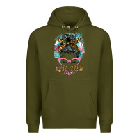 Army Green nail tech life messy bun Premium Hoodie - BarkalooDesign