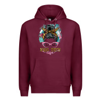 Burgundy nail tech life messy bun Premium Hoodie - BarkalooDesign