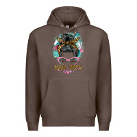Coffee nail tech life messy bun Premium Hoodie - BarkalooDesign