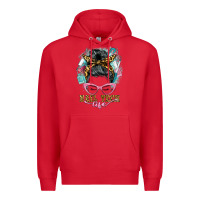 Red nail tech life messy bun Premium Hoodie - BarkalooDesign