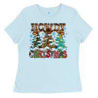 Baby Blue Howdy Christmas Ladies Tee - CowhideDigitalArt