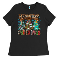Black Howdy Christmas Ladies Tee - CowhideDigitalArt
