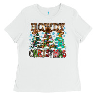 White Howdy Christmas Ladies Tee - CowhideDigitalArt