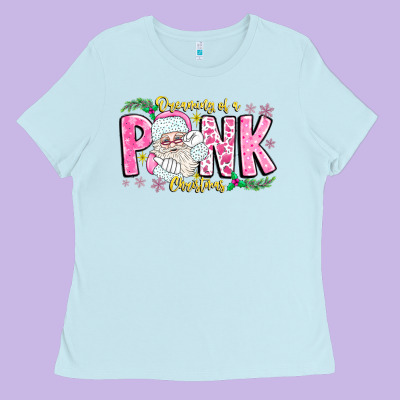 Dreaming Of A Pink Christmas Ladies Tee Designed By Cowhidedigitalart