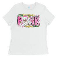 White dreaming of a pink christmas Ladies Tee - CowhideDigitalArt