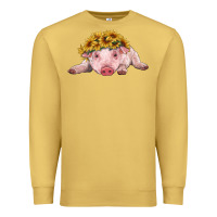 Antique Gold baby pig with sunflower headband Premium Sweatshirt - RanaPortraitStore