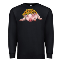 Black baby pig with sunflower headband Premium Sweatshirt - RanaPortraitStore
