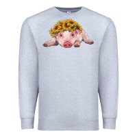 Heather Grey baby pig with sunflower headband Premium Sweatshirt - RanaPortraitStore