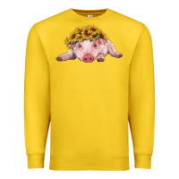 Lemon baby pig with sunflower headband Premium Sweatshirt - RanaPortraitStore