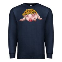 Navy baby pig with sunflower headband Premium Sweatshirt - RanaPortraitStore