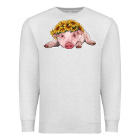 Oatmeal Heather baby pig with sunflower headband Premium Sweatshirt - RanaPortraitStore