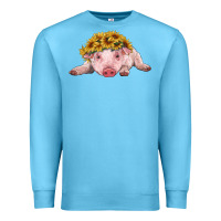 Ocean Blue baby pig with sunflower headband Premium Sweatshirt - RanaPortraitStore