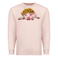 Pale Pink baby pig with sunflower headband Premium Sweatshirt - RanaPortraitStore