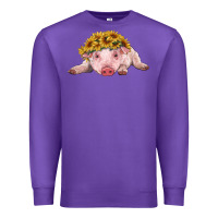 Purple baby pig with sunflower headband Premium Sweatshirt - RanaPortraitStore