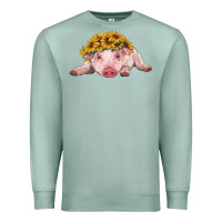 Seafoam baby pig with sunflower headband Premium Sweatshirt - RanaPortraitStore