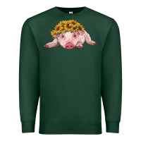 Sports Green baby pig with sunflower headband Premium Sweatshirt - RanaPortraitStore