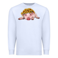 White baby pig with sunflower headband Premium Sweatshirt - RanaPortraitStore